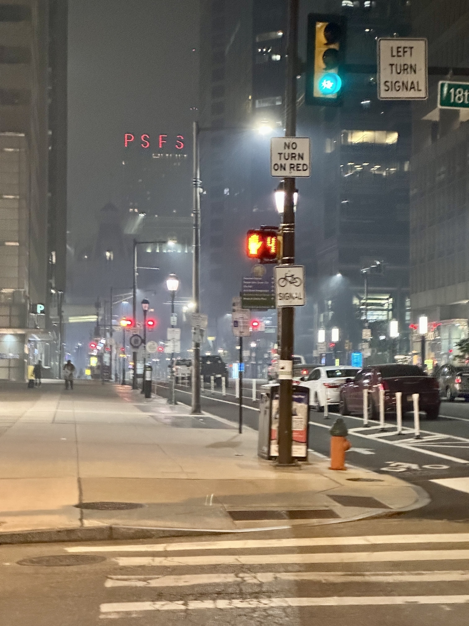 A photo taken with an iPhone 14 Pro of Market Street in Philly, a dense haze hanging over the city as a result of Canadian wildfires. 